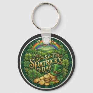 Happy St. Patrick’s Day Love Heart Rainbow Shamroc Key Ring