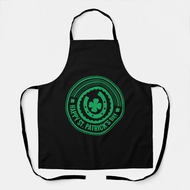 Happy St Patrick s Day Lucky Green Four Leaf Apron (Front)
