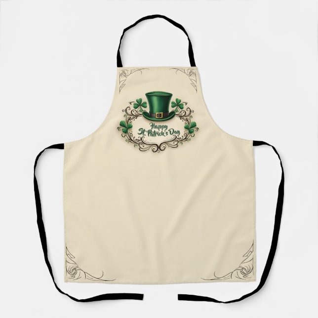 Happy St. Patrick’s Day Shamrock Design Apron (Front)