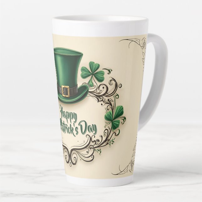 Happy St. Patrick’s Day Shamrock Design Latte Mug (Right Angle)
