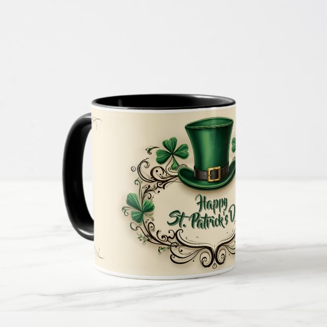 Happy St. Patrick’s Day Shamrock Design Mug (Front Left)