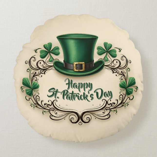 Happy St. Patrick’s Day Shamrock Design Round Cushion (Front)