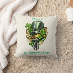 Happy St. Patrick’s Day Shamrock & Microphone Cushion