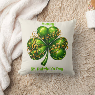 Happy St. Patrick’s Day Shamrock Music Cushion