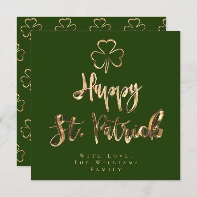 Happy St. Patrick Shamrock Clover Elegant Green Holiday Card (Front/Back)