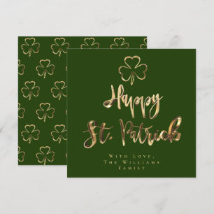 Happy St. Patrick Shamrock Clover Elegant Green Holiday Card