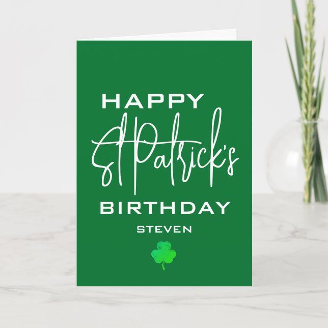 Happy St Patricks Birthday Shamrock Personalised Holiday Card (Front)