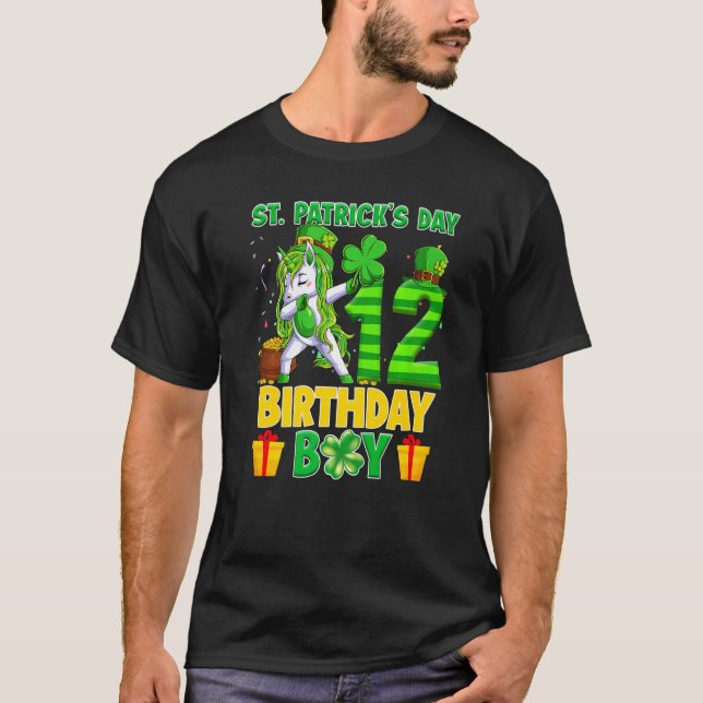 Happy St Patricks Day 12th Birthday Unicorn Dabbin T-Shirt (Front)