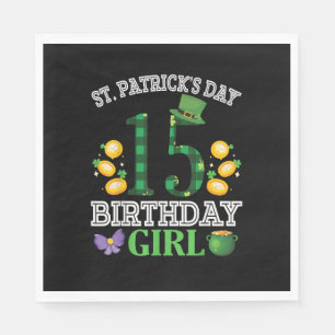 Happy St Patrick's Day 15 Years Old Birthday Lepre Napkin