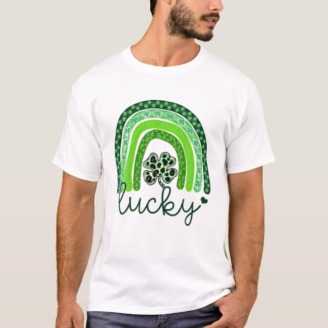 Happy St Patricks Day 2022 Lucky Rainbow Leopard W T-Shirt (Front)
