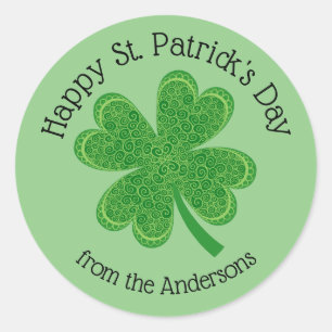 Happy St Patrick's Day 4 Leaf Clover Classic Round Sticker