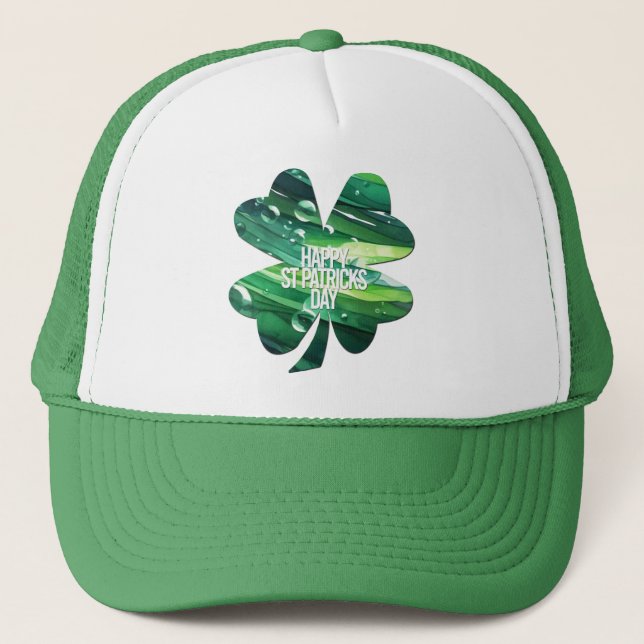 Happy St Patricks Day 4 leaf clover Irish Pride  Trucker Hat (Front)