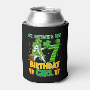 Happy St Patricks Day 7Th Birthday Unicorn Dabbing Can Cooler