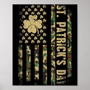 Happy st patricks day american flag camouflage poster