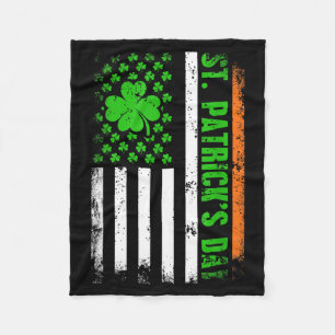 Happy st patricks day american flag shamrock irish fleece blanket