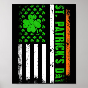 Happy st patricks day american flag shamrock irish poster