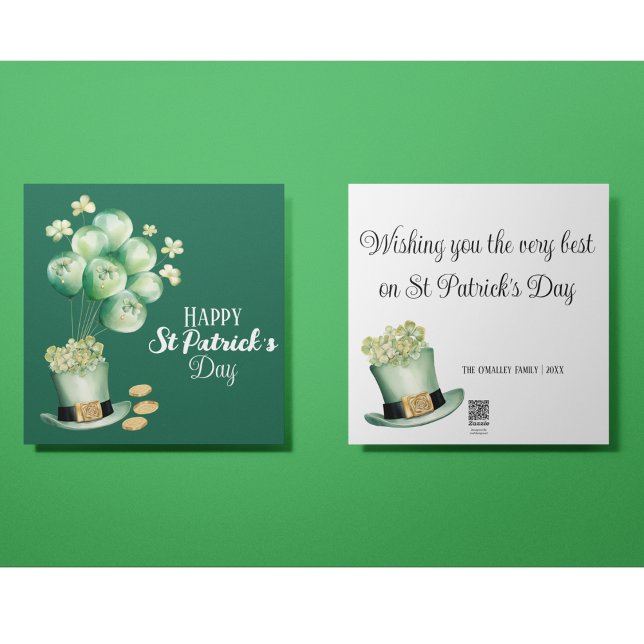 Happy St Patrick's Day Balloons and Shamrocks Holiday Card (Happy St Patrick's Day customizable greeting card with green and gold balloons and coins.)