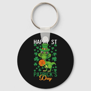Happy St Patricks Day Basketball T-Rex Day Dino Di Key Ring