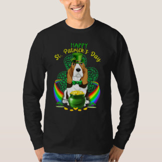 Happy St Patricks Day Basset Hound Leprechaun Hat  T-Shirt