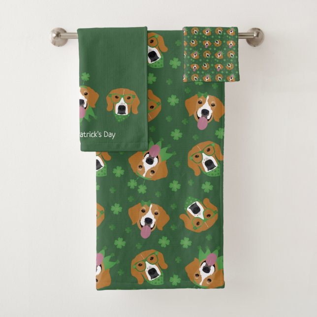 Happy St Patricks Day Beagle Dogs Bath Towel Set (Insitu)