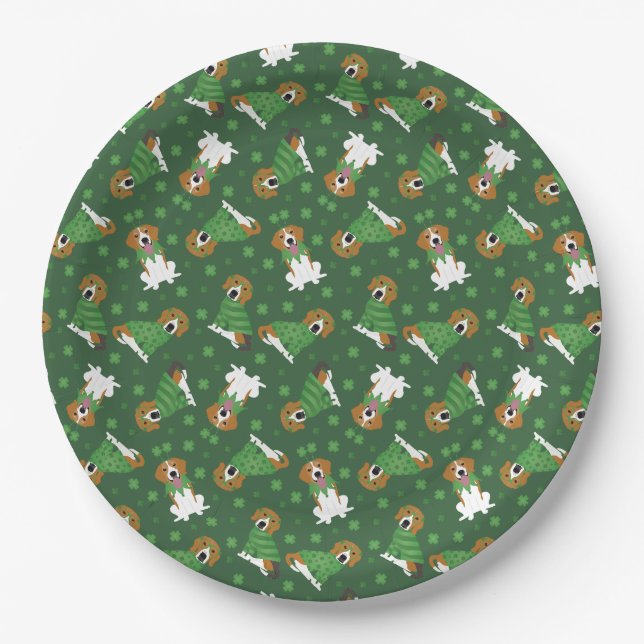 Happy St Patricks Day Beagle Dogs Paper Plate (Front)