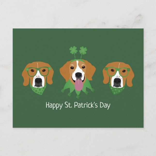 Happy St Patricks Day Beagle Dogs Postcard (Front)