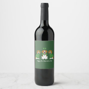 Happy St Patricks Day Beagle Dogs Wine Label
