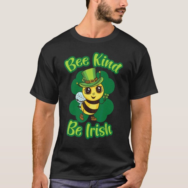 Happy St Patrick's Day Bee Kind Shamrock Cute Kids T-Shirt (Front)