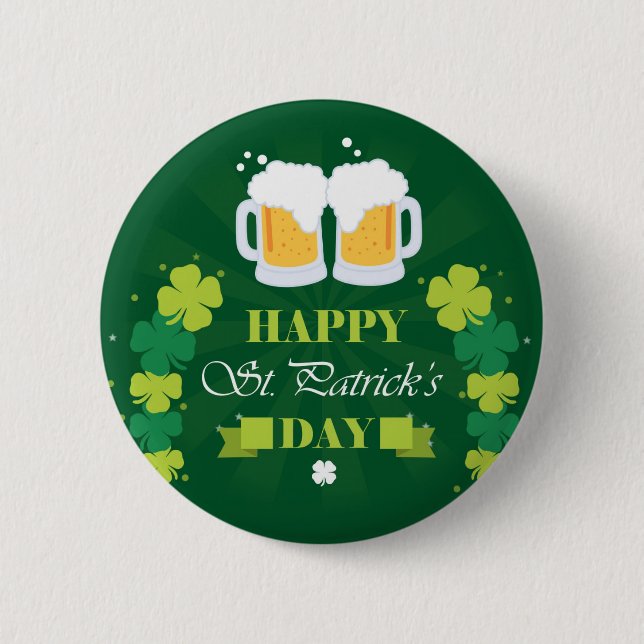 Happy St. Patricks Day Beer and Clovers 6 Cm Round Badge (Front)