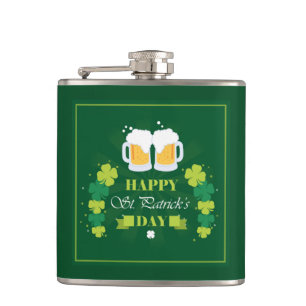 Happy St. Patricks Day Beer and Clovers Hip Flask