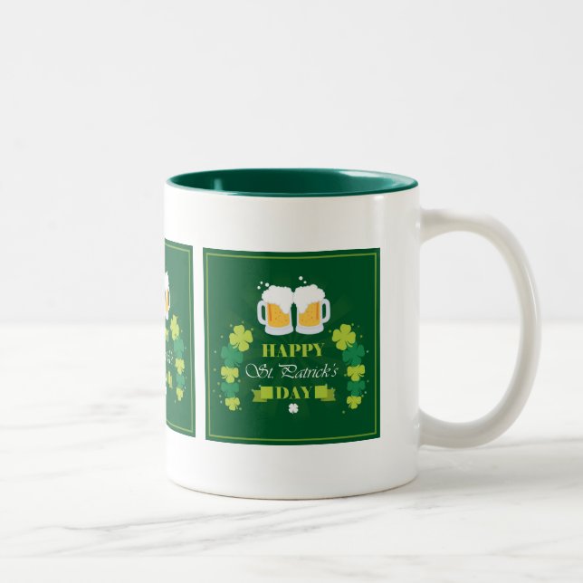 Happy St. Patricks Day Beer and Clovers Two-Tone Coffee Mug (Right)