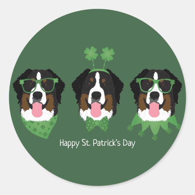 Happy St Patricks Day Bernese Mountain Dogs Classic Round Sticker (Front)