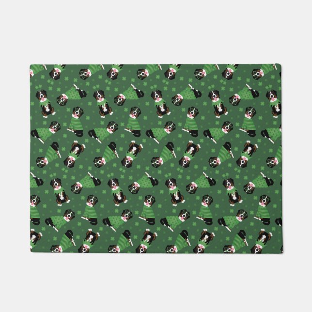 Happy St Patricks Day Bernese Mountain Dogs Doormat (Front)