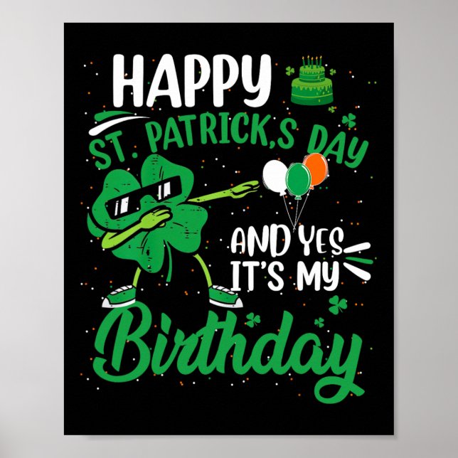 Happy St Patricks Day Birthday Party Shamrock Dab  Poster (Front)