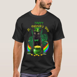 Happy St Patricks Day Black Cat Leprechaun Hat Sha T-Shirt