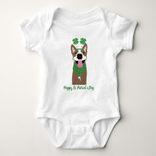 Happy St Patricks Day Brown Dog Green Baby Bodysuit