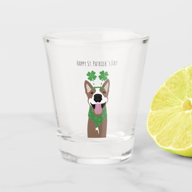 Happy St Patricks Day Brown Dog Green Shot Glass (Front)