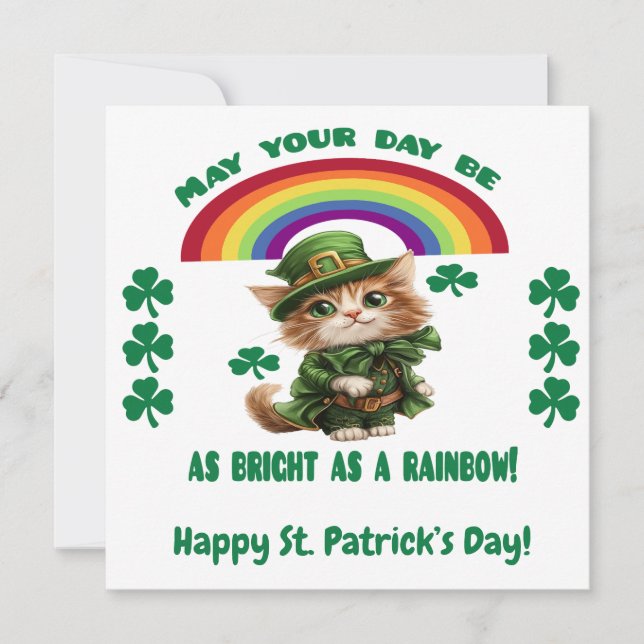 Happy St. Patrick's Day Card | Leprechaun Cat (Front)