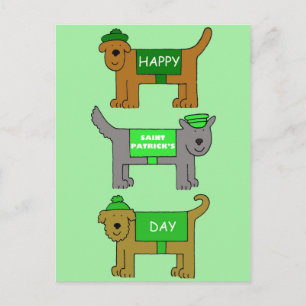 Happy St Patrick's Day Cartoon Dogs Postcard