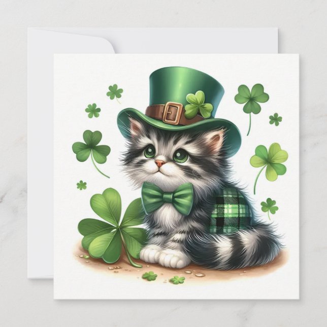 Happy St. Patrick's day cat Card (Front)