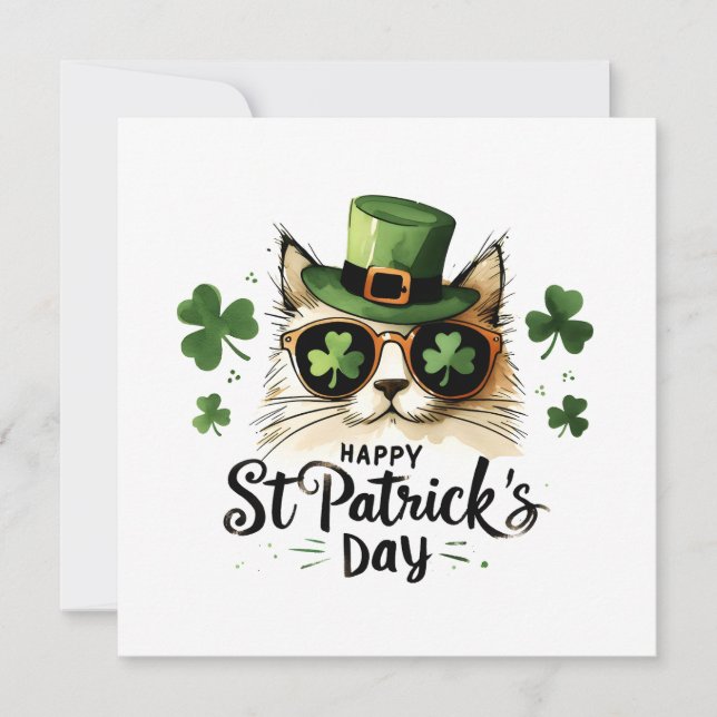 Happy St. Patrick's Day Cat  Holiday Card (Front)