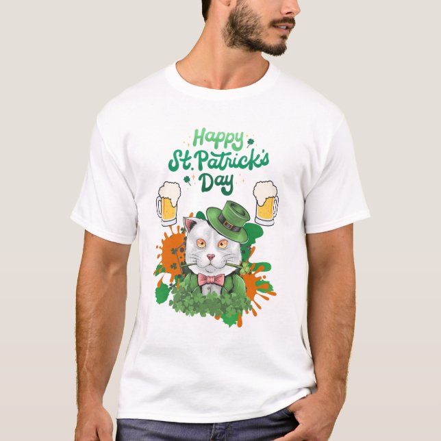 Happy St. Patrick's Day- Cat  T-Shirt (Front)
