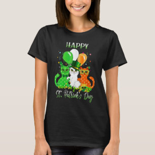 Happy St Patrick's Day Cats Ireland Flag Shamrock T-Shirt