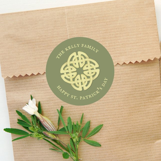 Happy St. Patrick's Day Celtic Cross Custom Classic Round Sticker (Creator Uploaded)