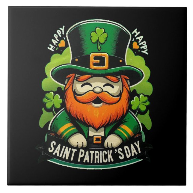 Happy St Patricks Day Ceramic Tile (Front)