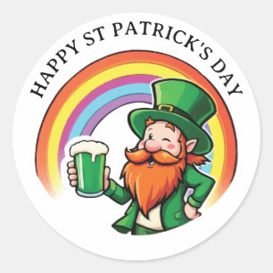 Happy St Patrick's Day Cheerful Leprechaun Classic Round Sticker