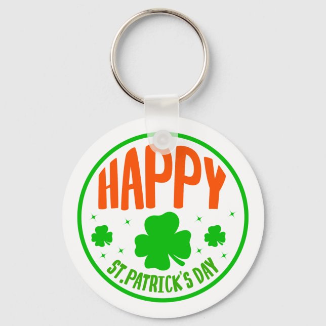 Happy St. Patrick's Day Circle Design Key Ring (Front)