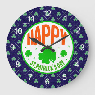 Happy St. Patrick's Day Circle Design Large Clock