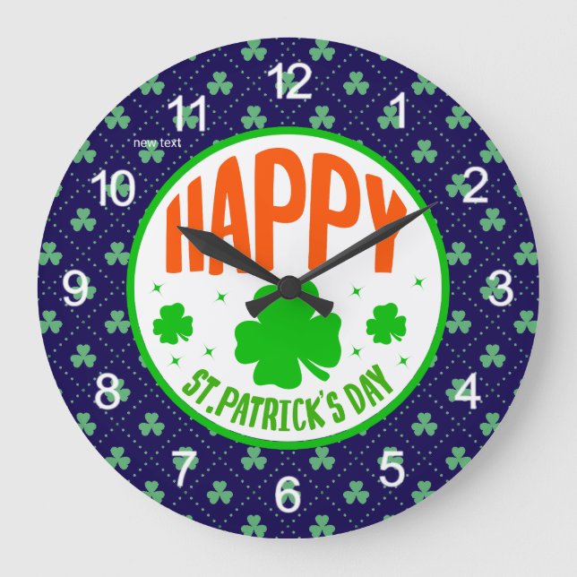 Happy St. Patrick's Day Circle Design Large Clock (Front)