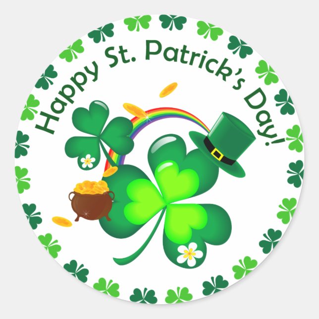 Happy St. Patrick's Day Classic Round Sticker (Front)